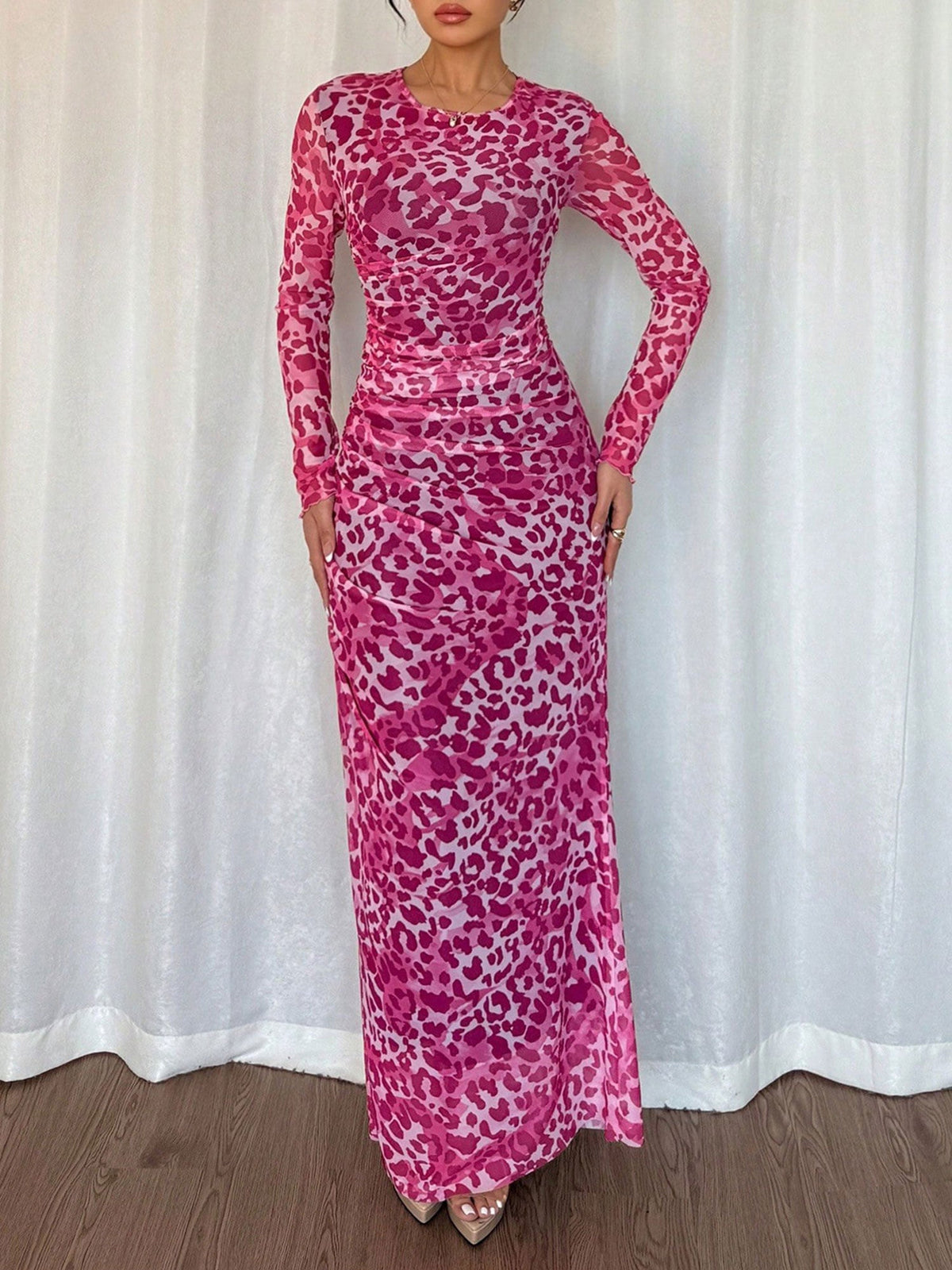 Leopard Long-Sleeve Stretch Dress