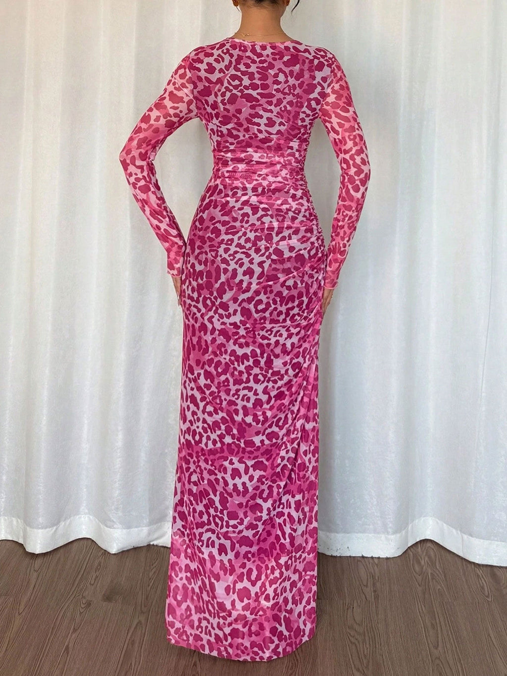 Leopard Long-Sleeve Stretch Dress
