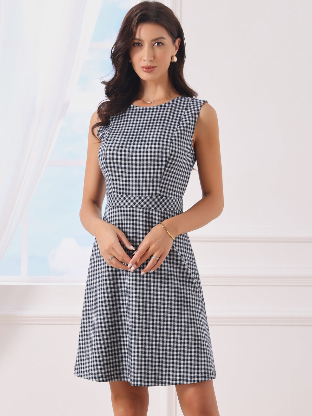 Round-Neck Sleeveless Fit-and-Flare Dress