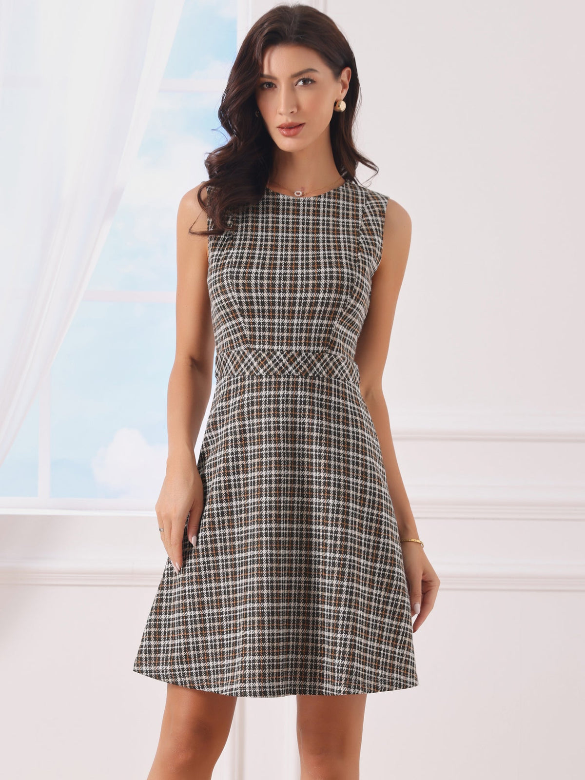 Round-Neck Sleeveless Fit-and-Flare Dress