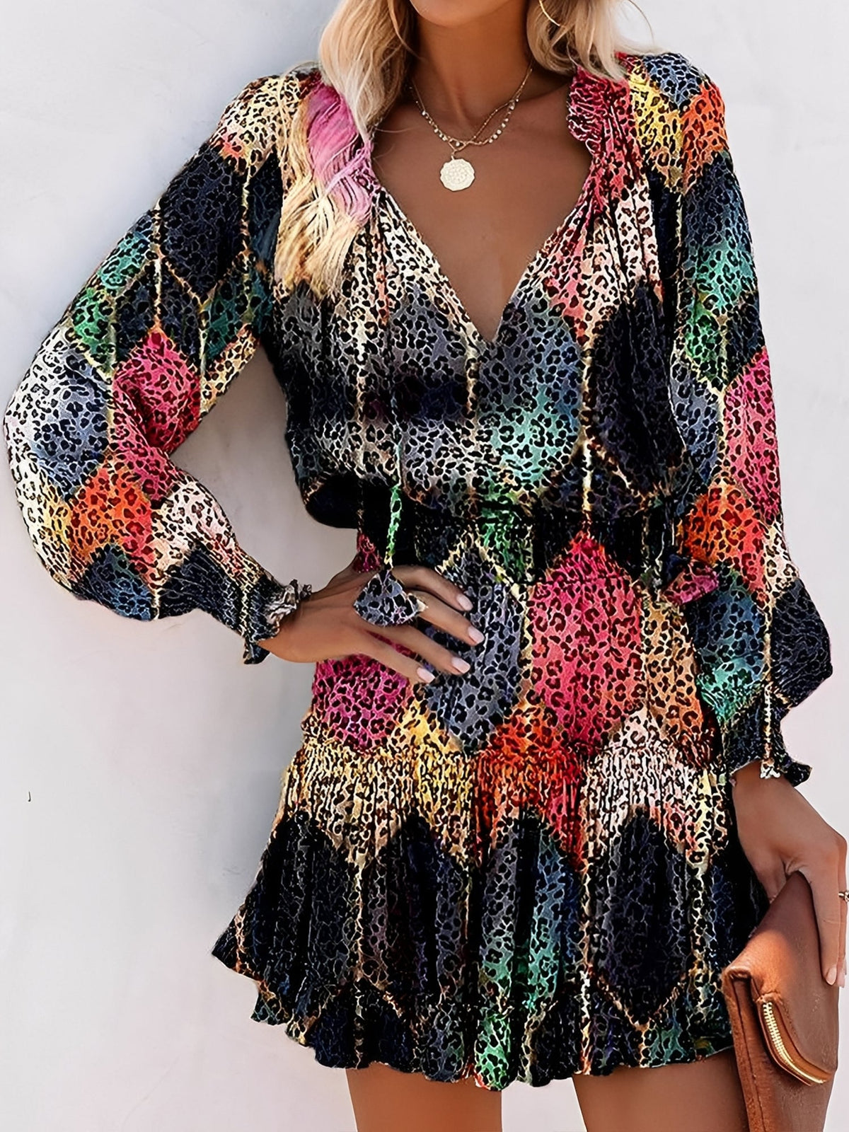 Tiered Ruffle Mini Long-Sleeve Dress