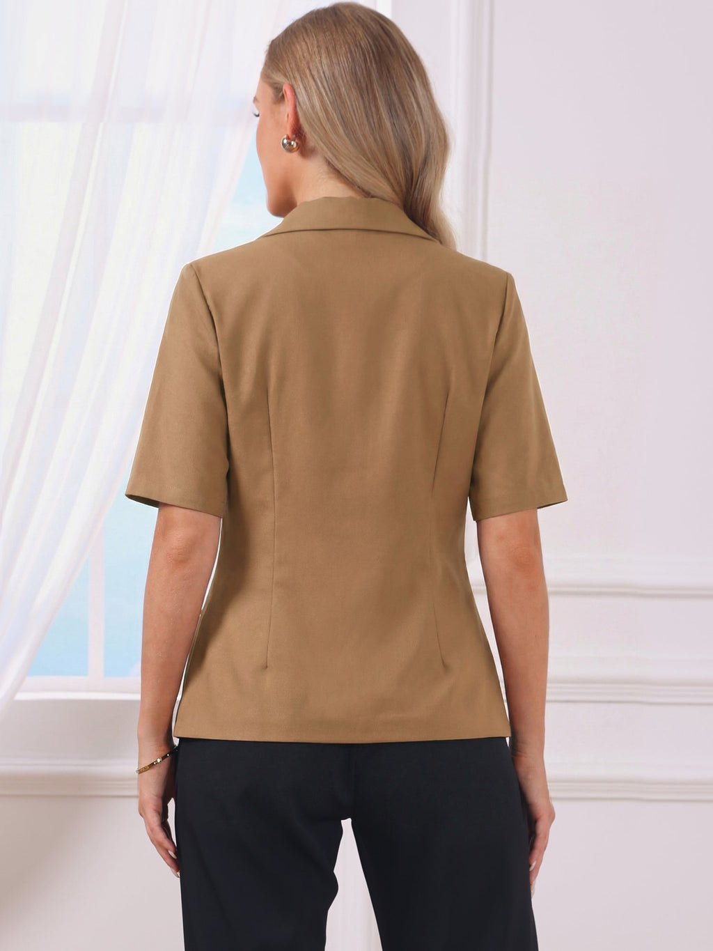Cotton-Linen Short-Sleeve Solid Blazer