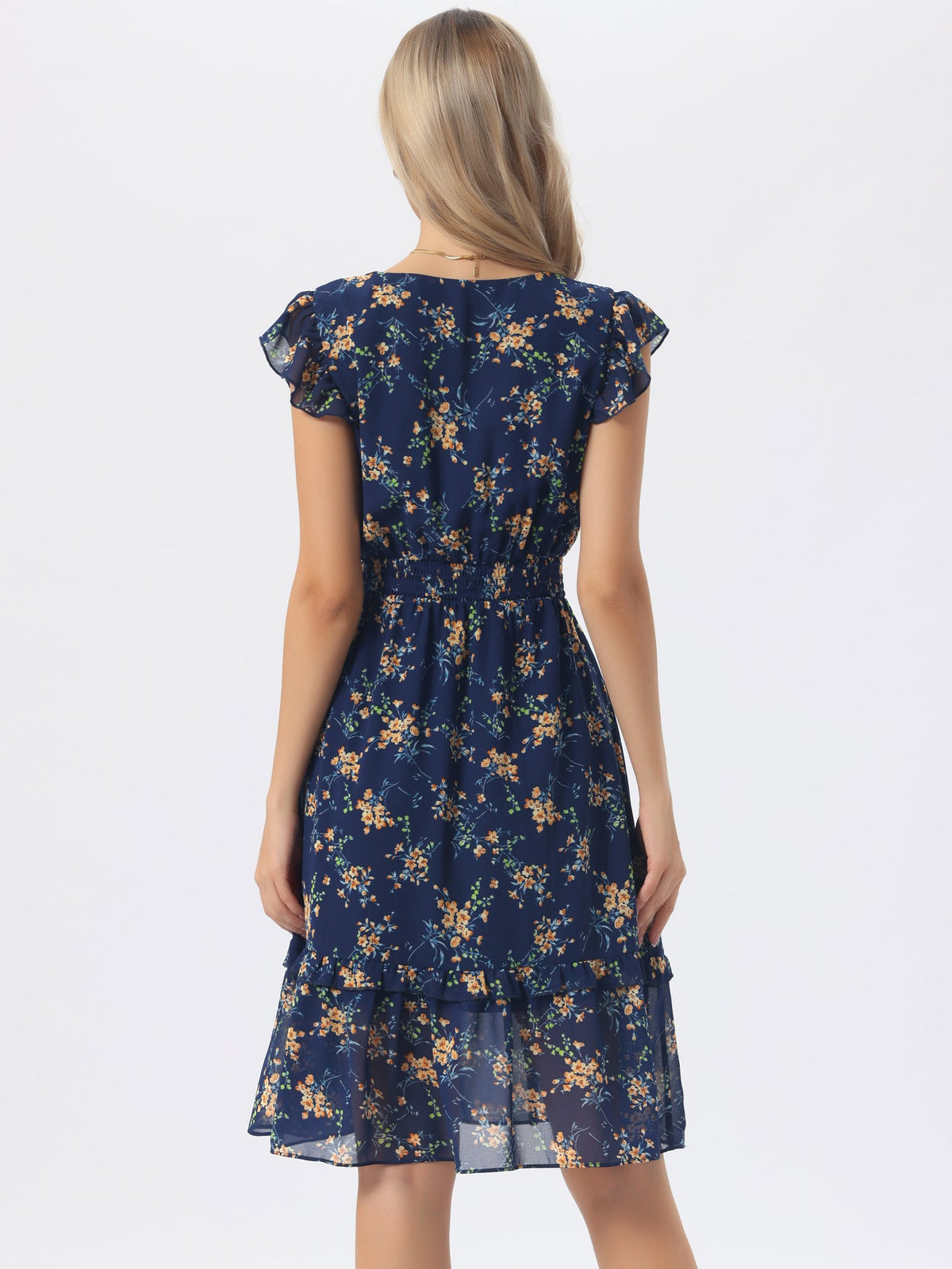 V-Neck Floral Flutter Dress