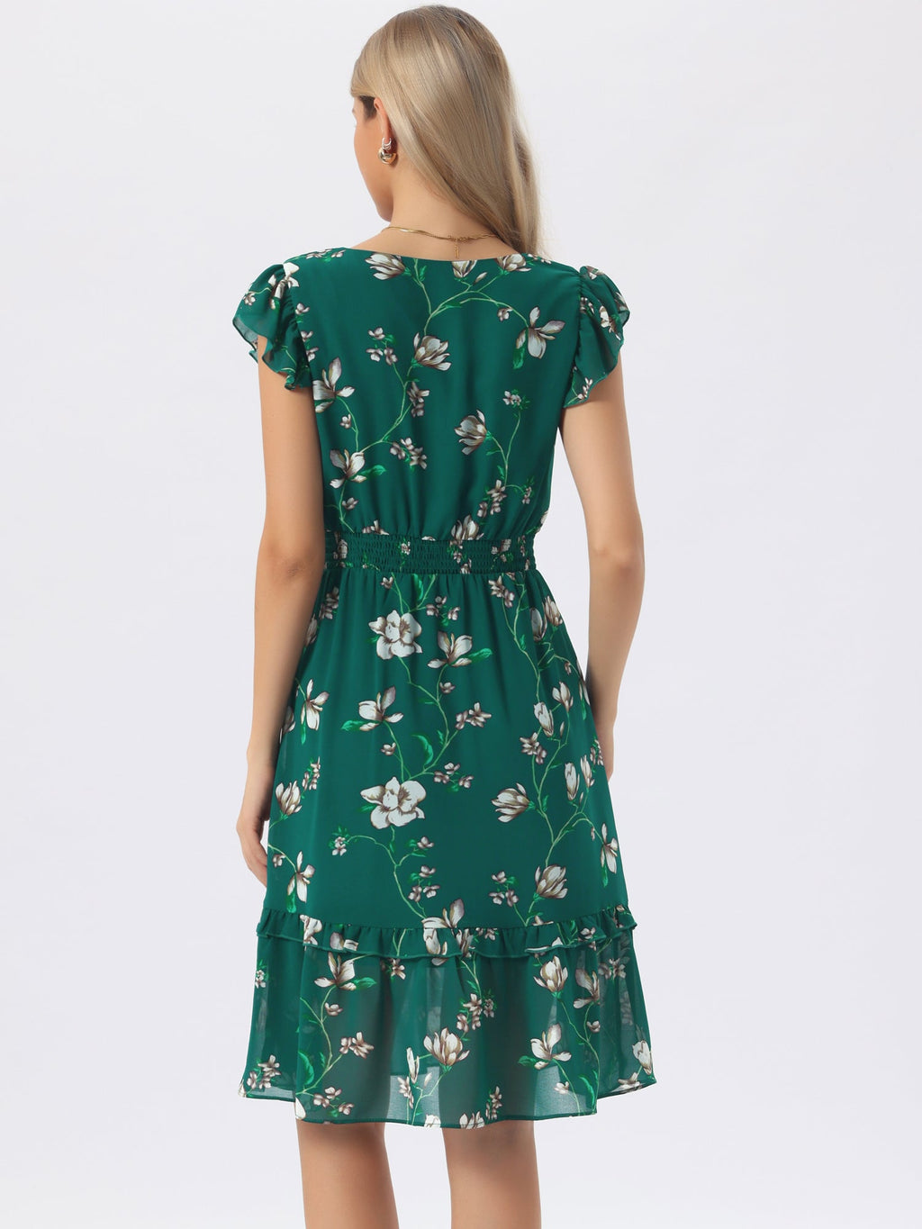 V-Neck Floral Flutter Dress