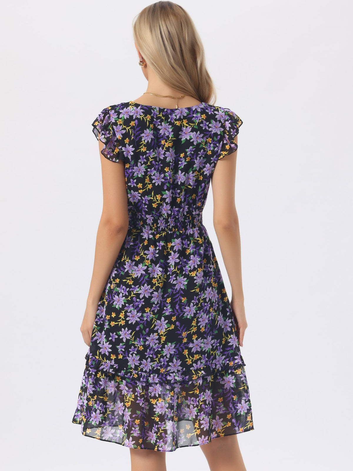 V-Neck Floral Flutter Dress