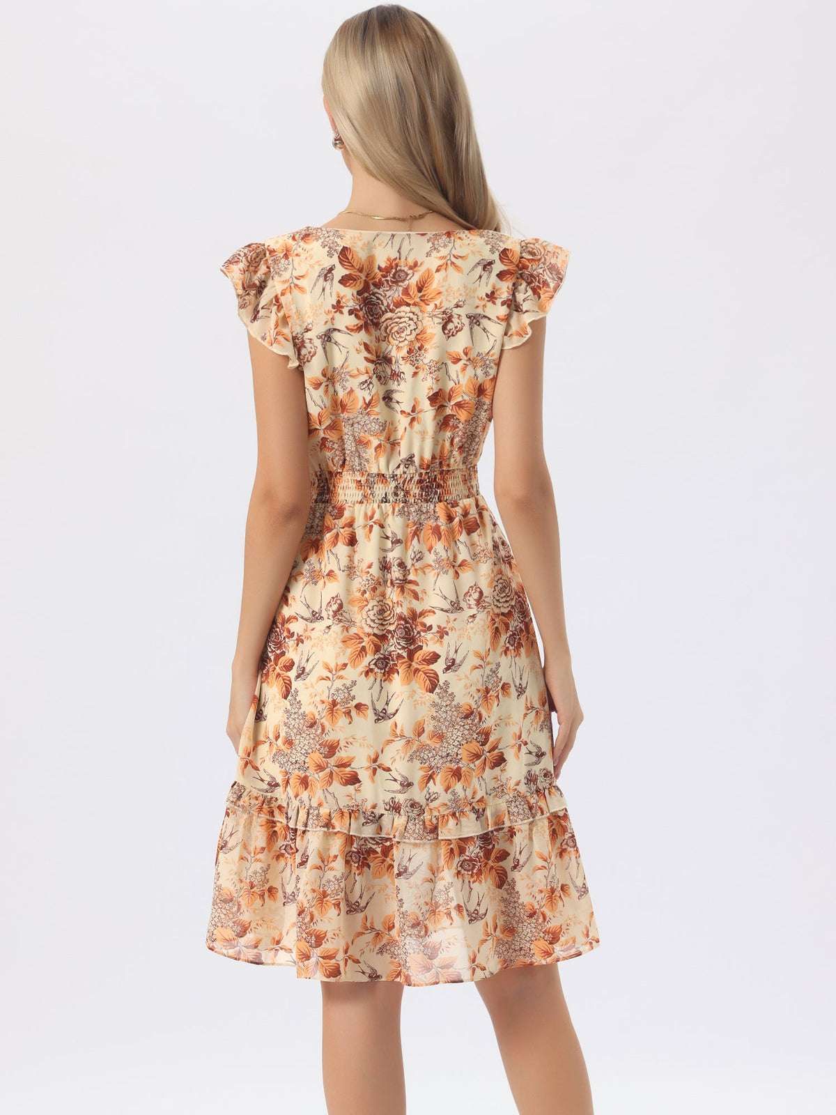 V-Neck Floral Flutter Dress