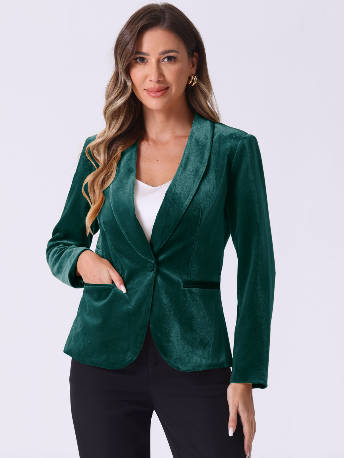 Velvet Shawl-Collar Single-Button Blazer