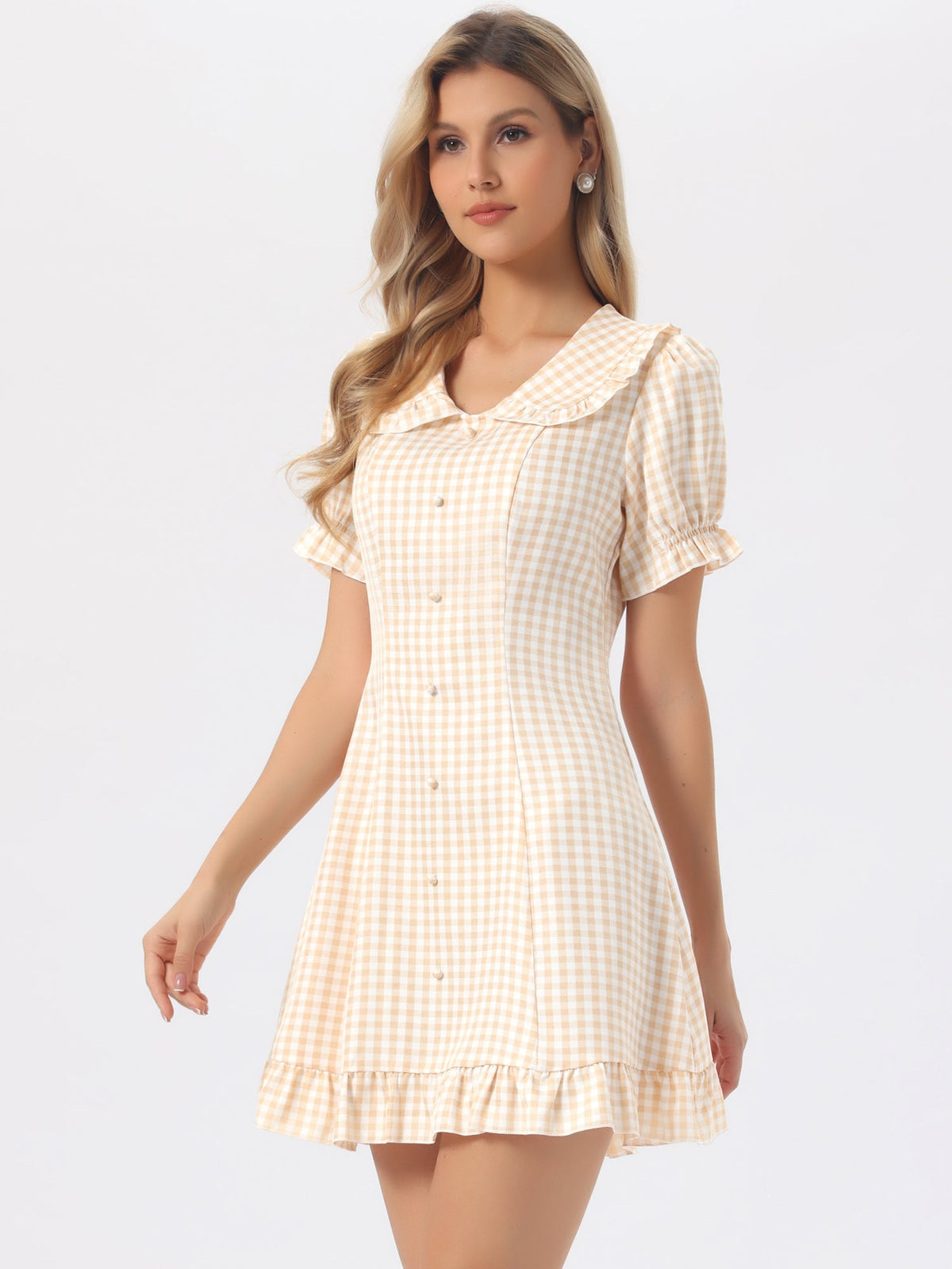 Puff Sleeve Ruffle Above-Knee Dress