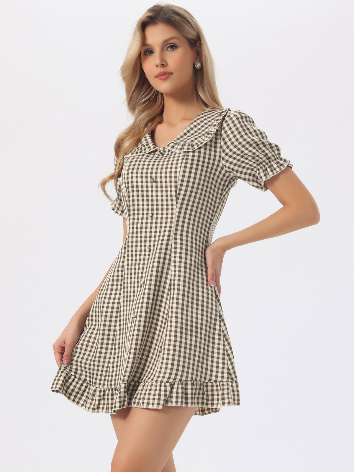 Puff Sleeve Ruffle Above-Knee Dress