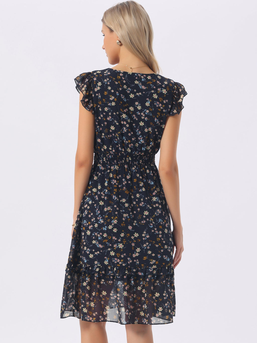V-Neck Floral Flutter Dress