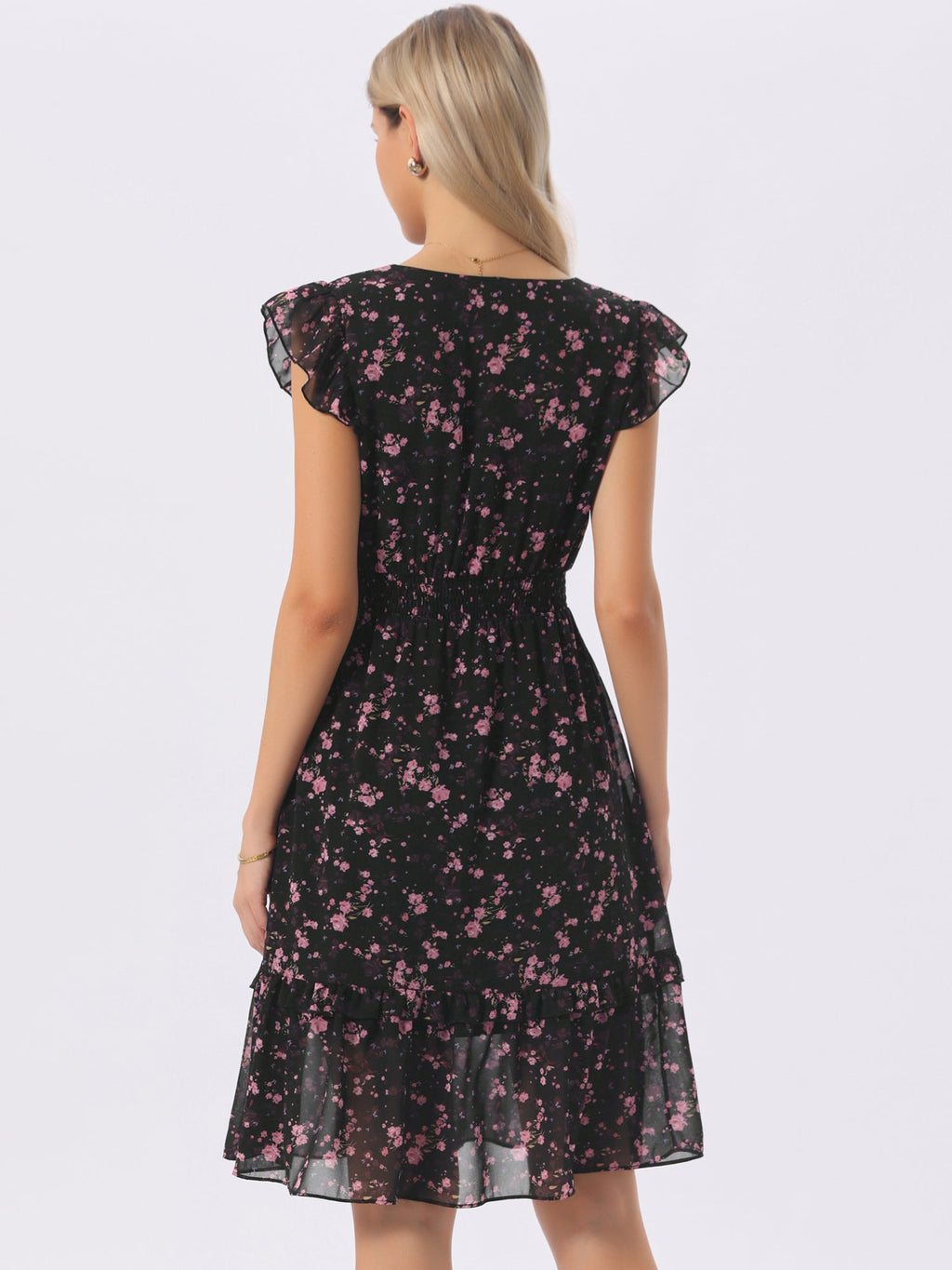 V-Neck Floral Flutter Dress