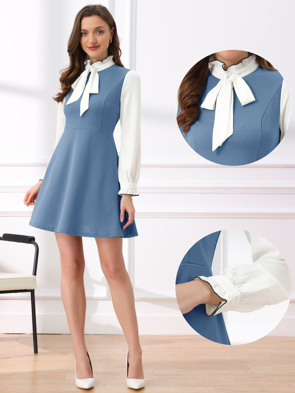 Ruffle Collar Bow Tie Dress