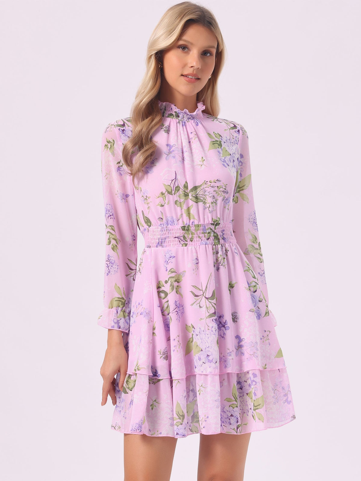 Smocked Chiffon Floral Mini Dress