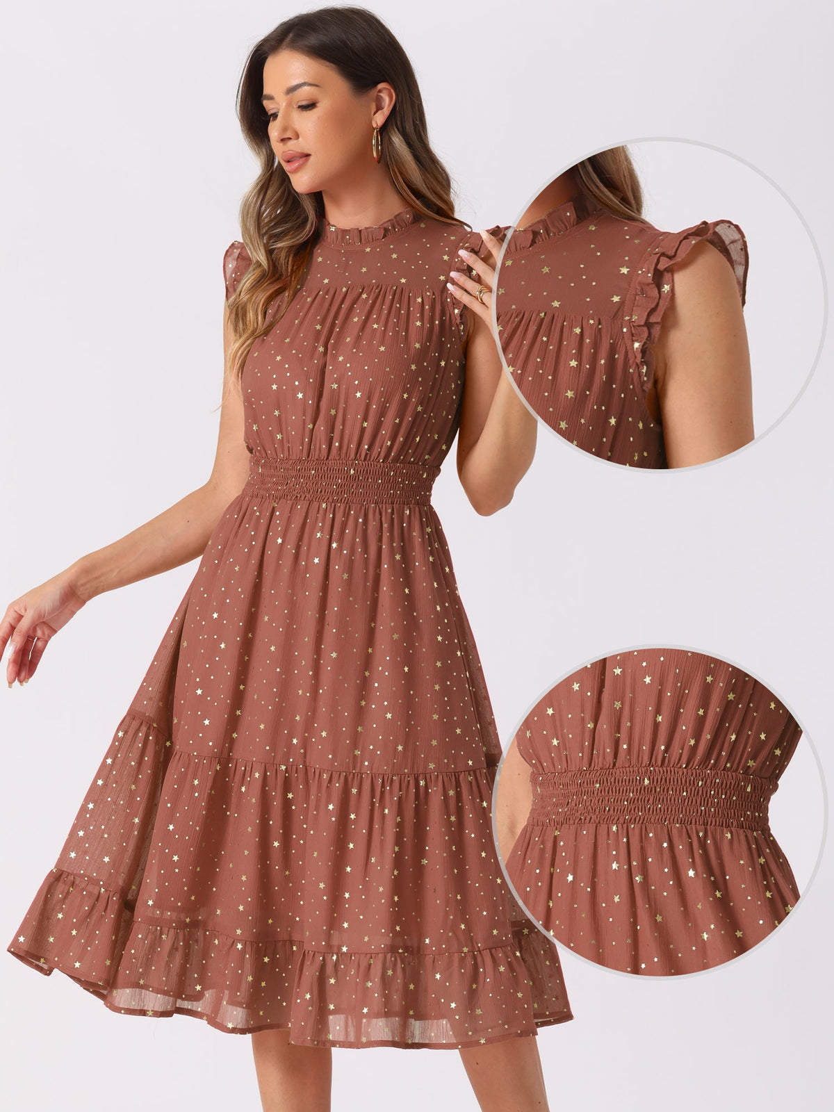 Star Print Sleeveless A-Line Dress