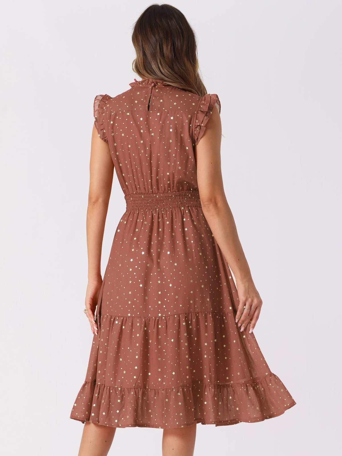 Star Print Sleeveless A-Line Dress