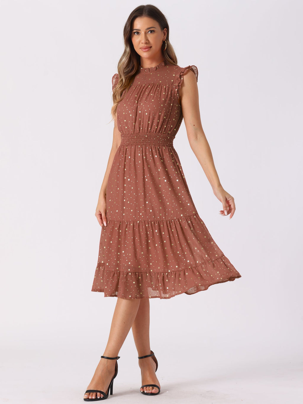 Star Print Sleeveless A-Line Dress