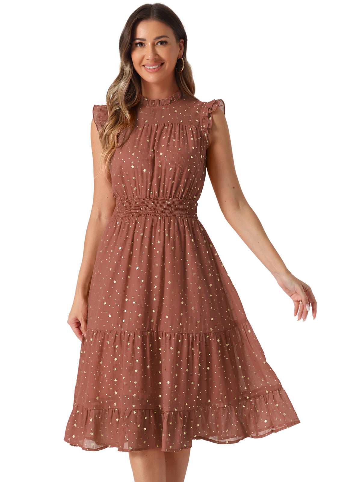 Star Print Sleeveless A-Line Dress