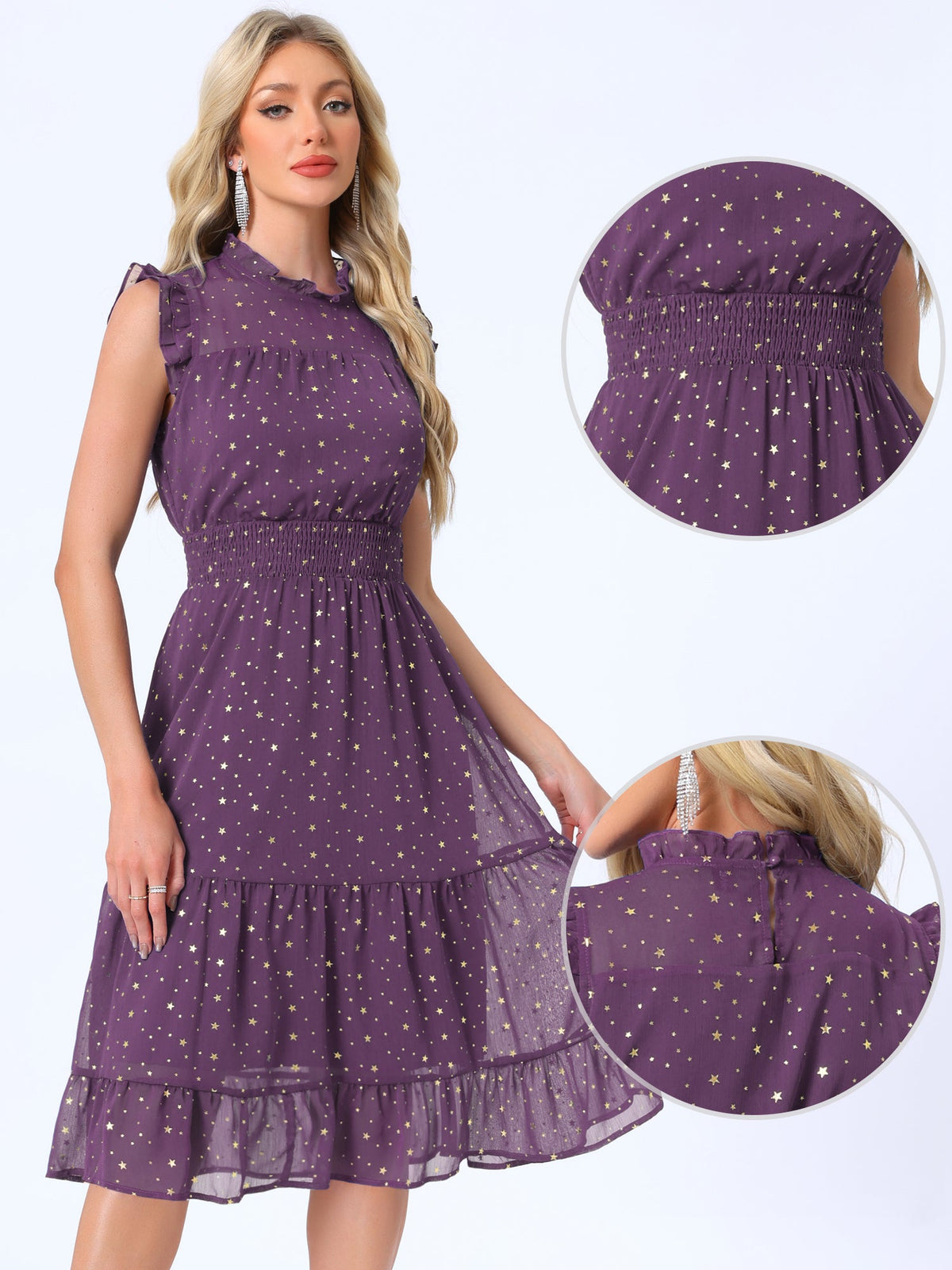 Star Print Sleeveless A-Line Dress