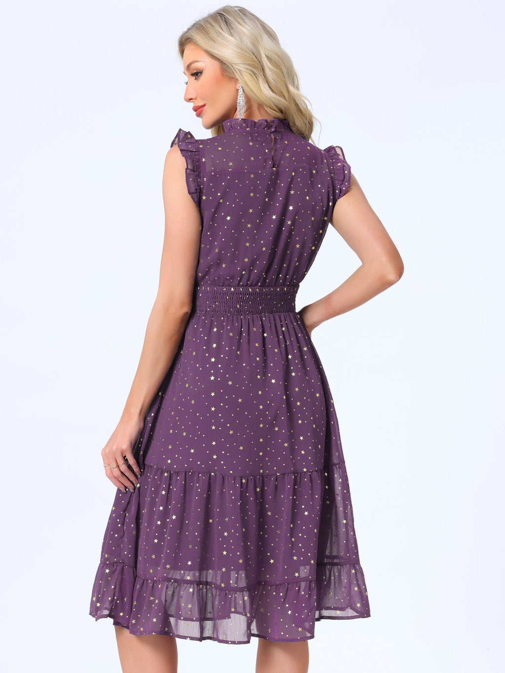 Star Print Sleeveless A-Line Dress