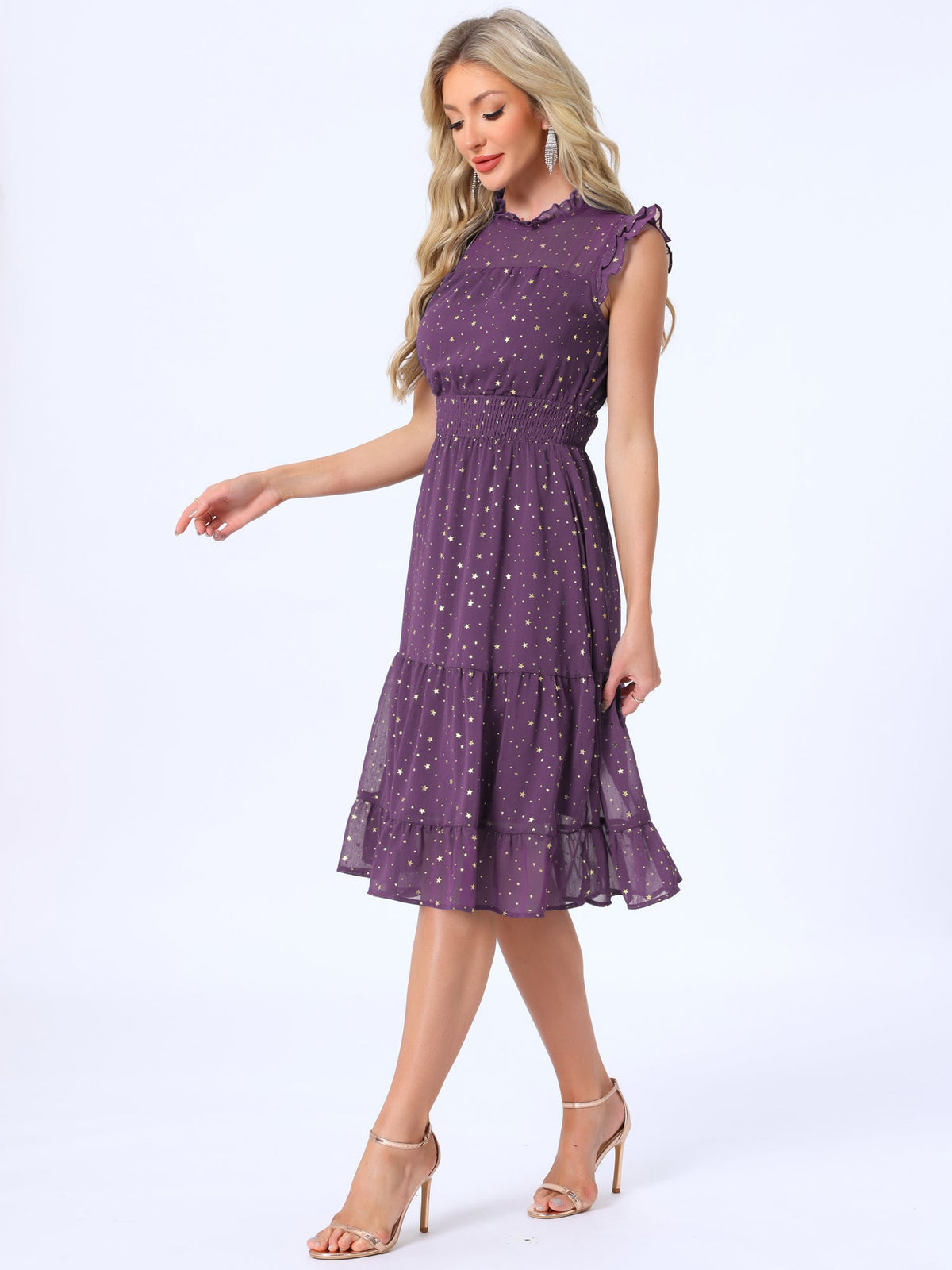 Star Print Sleeveless A-Line Dress