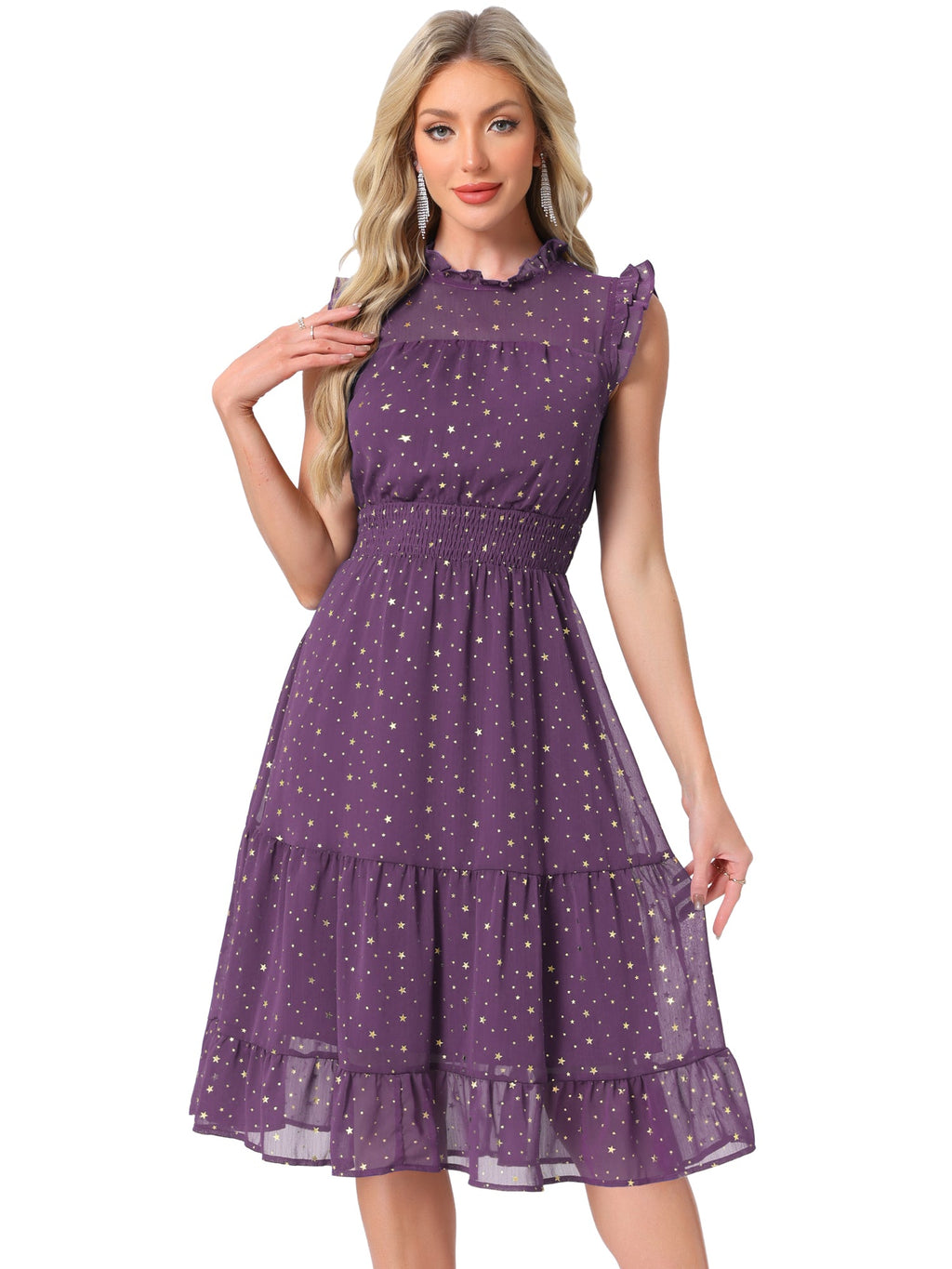 Star Print Sleeveless A-Line Dress
