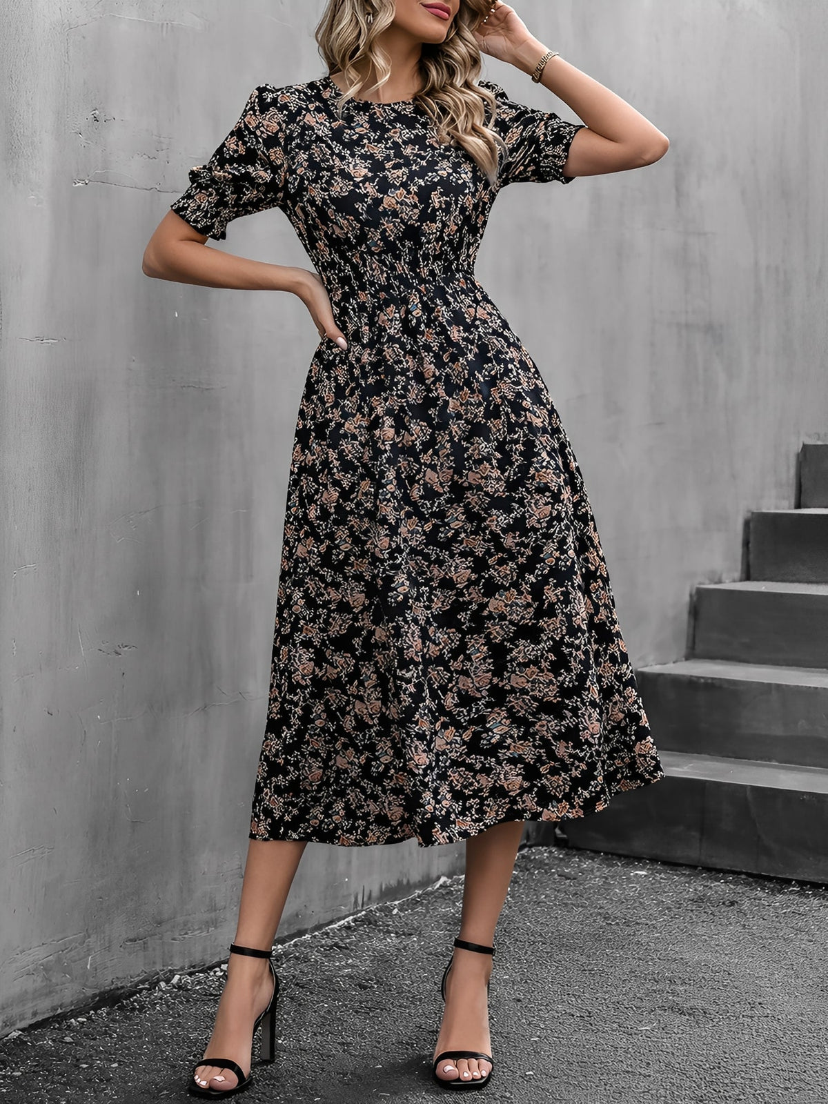Empire Puff Floral Dress