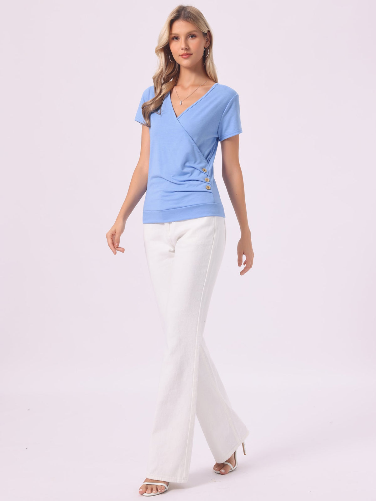 Knotted V-Neck Textured Top