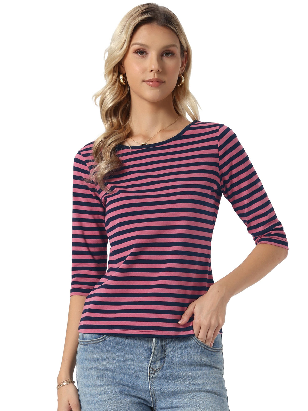 Round Neck Elbow Animal Print Tee