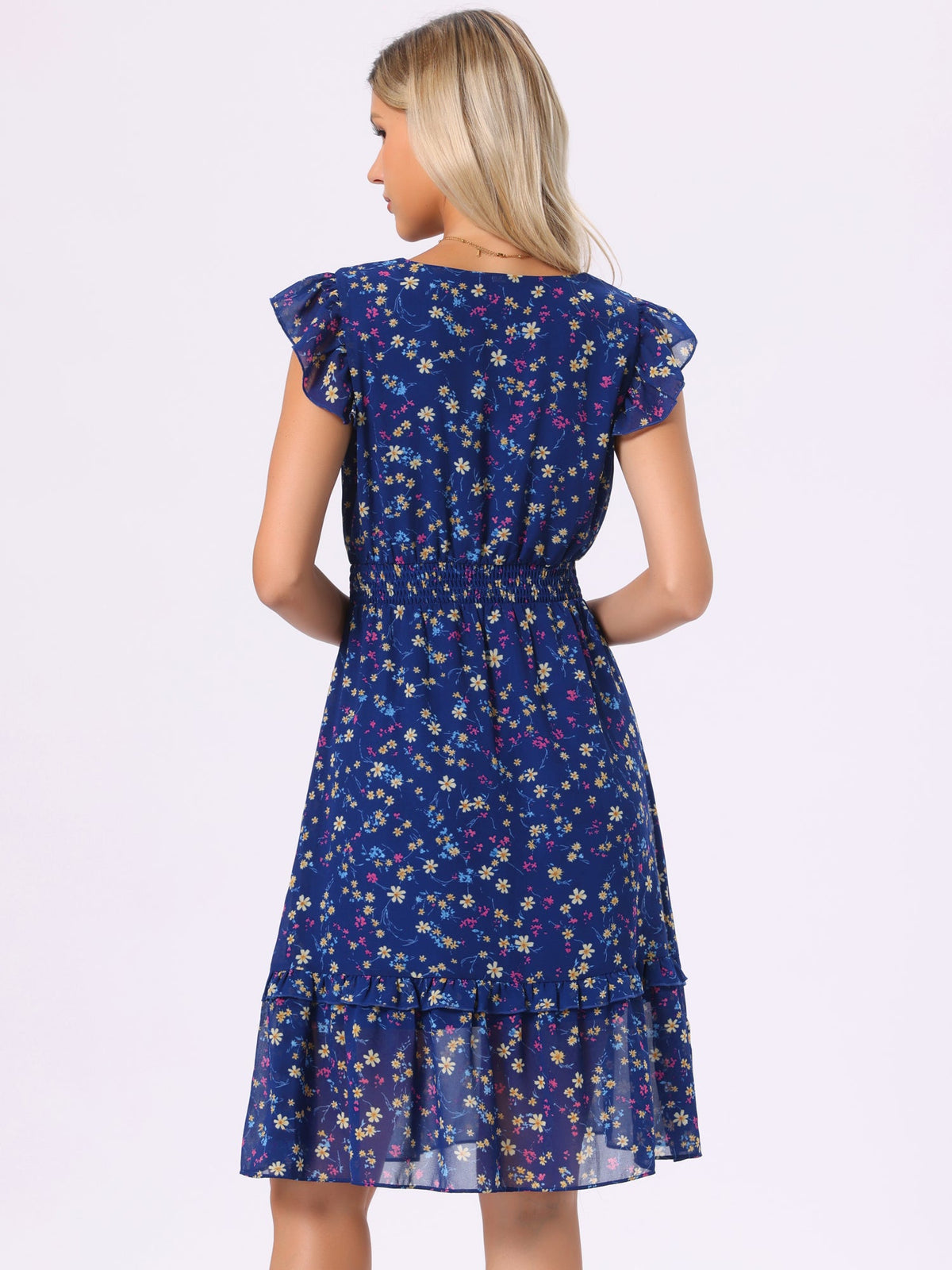 V-Neck Floral Flutter Dress