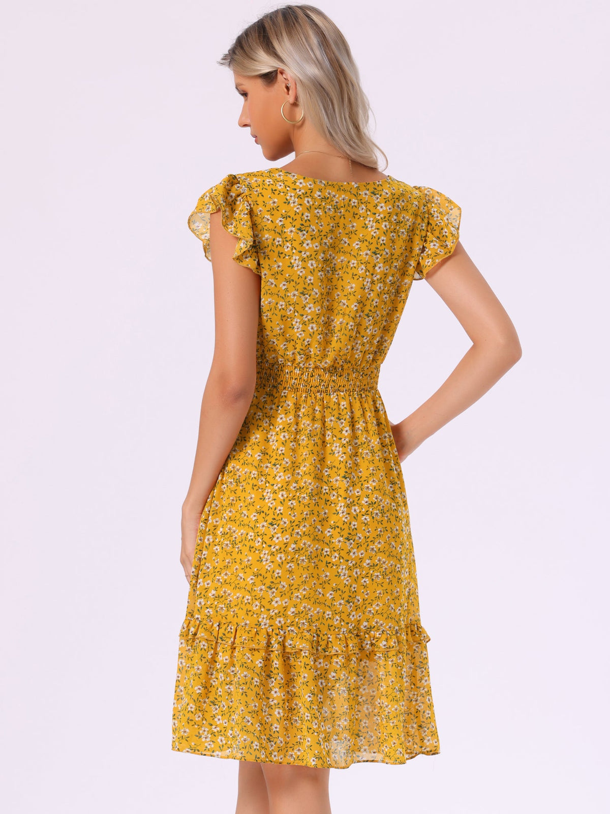 V-Neck Floral Flutter Dress