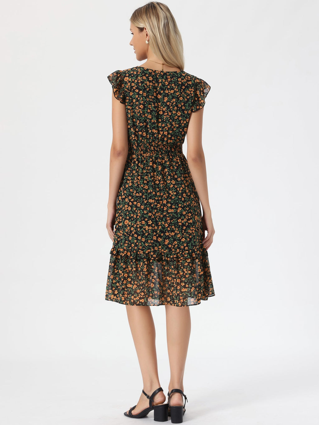 V-Neck Floral Flutter Dress