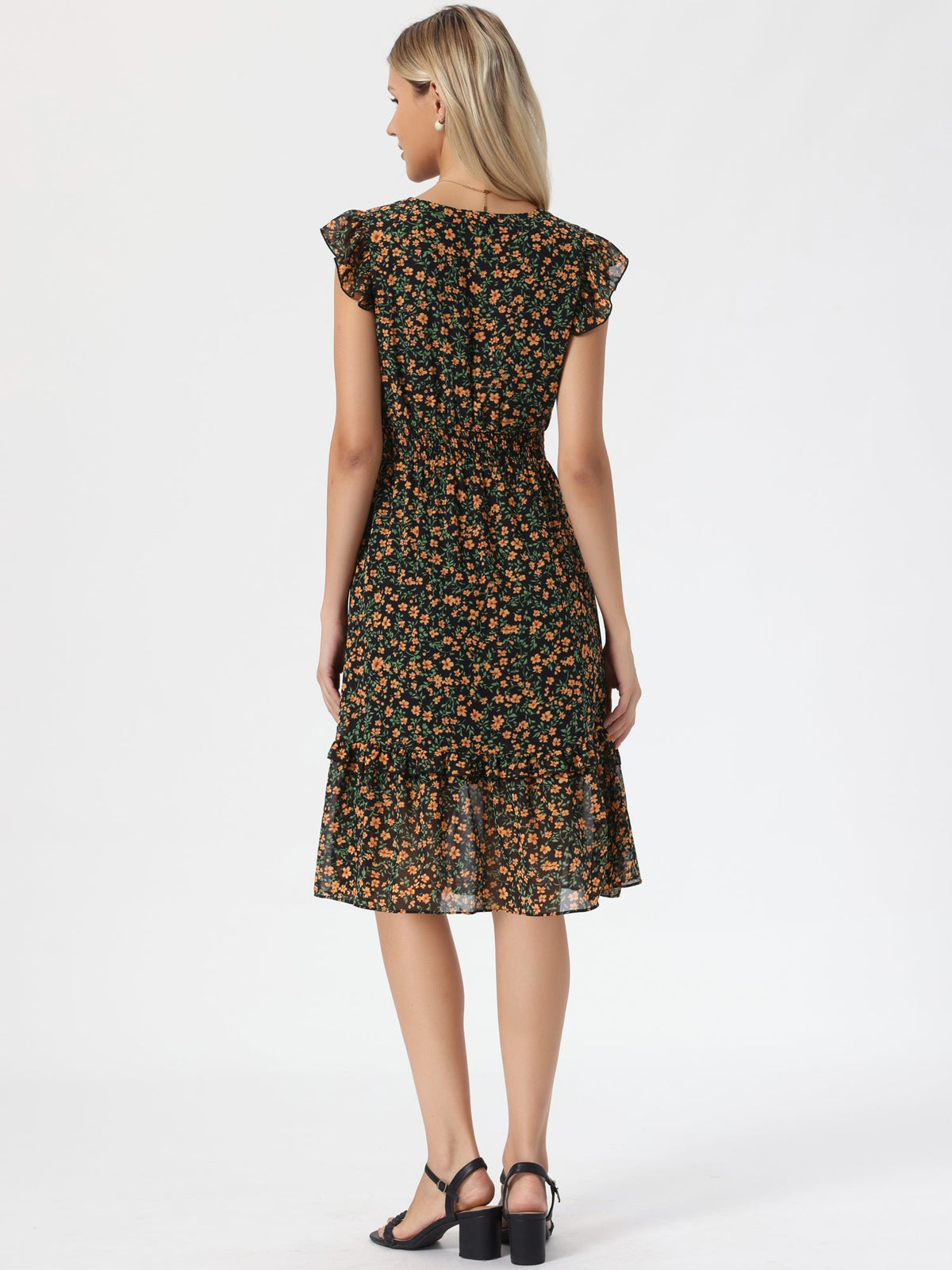 V-Neck Floral Flutter Dress