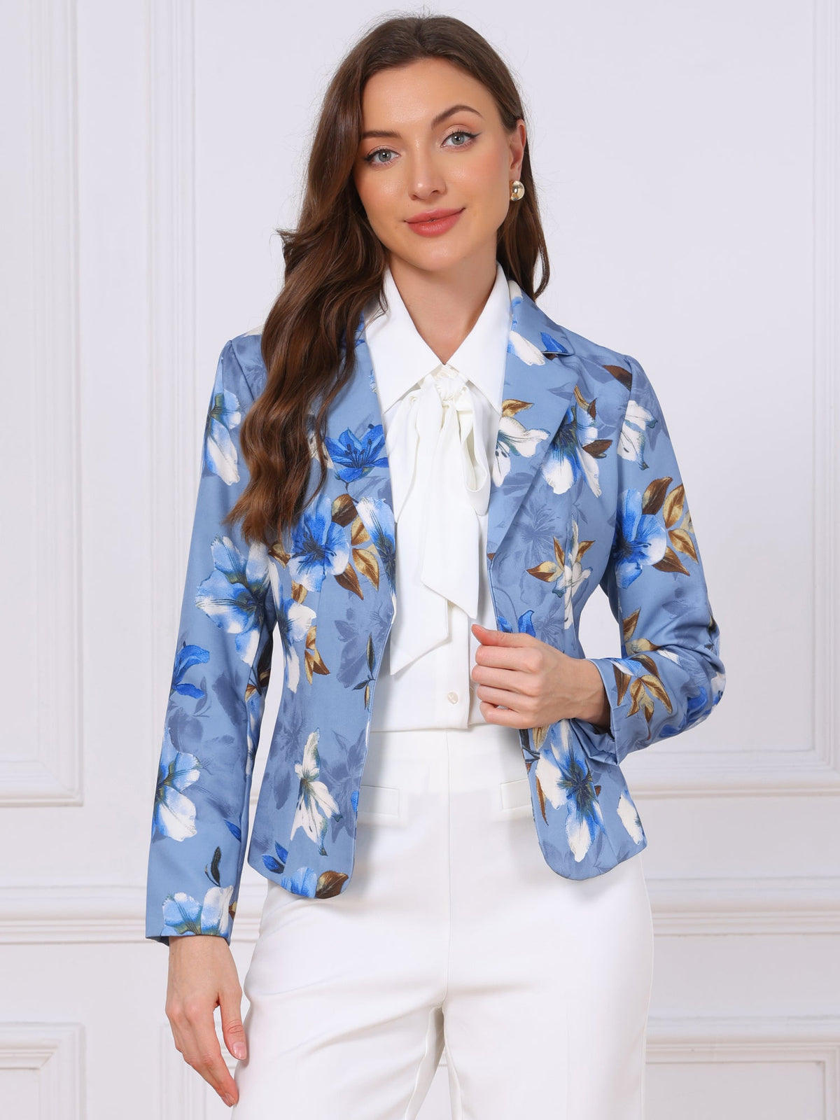 Notched Lapel Print Long-Sleeve Coat