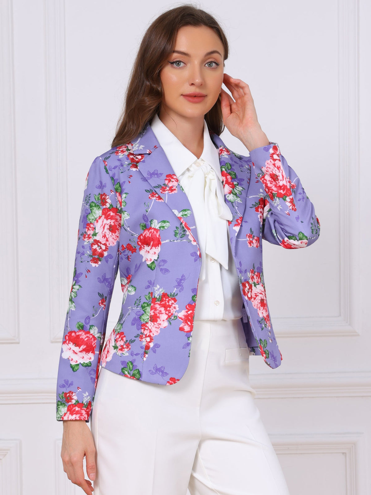 Notched Lapel Print Long-Sleeve Coat