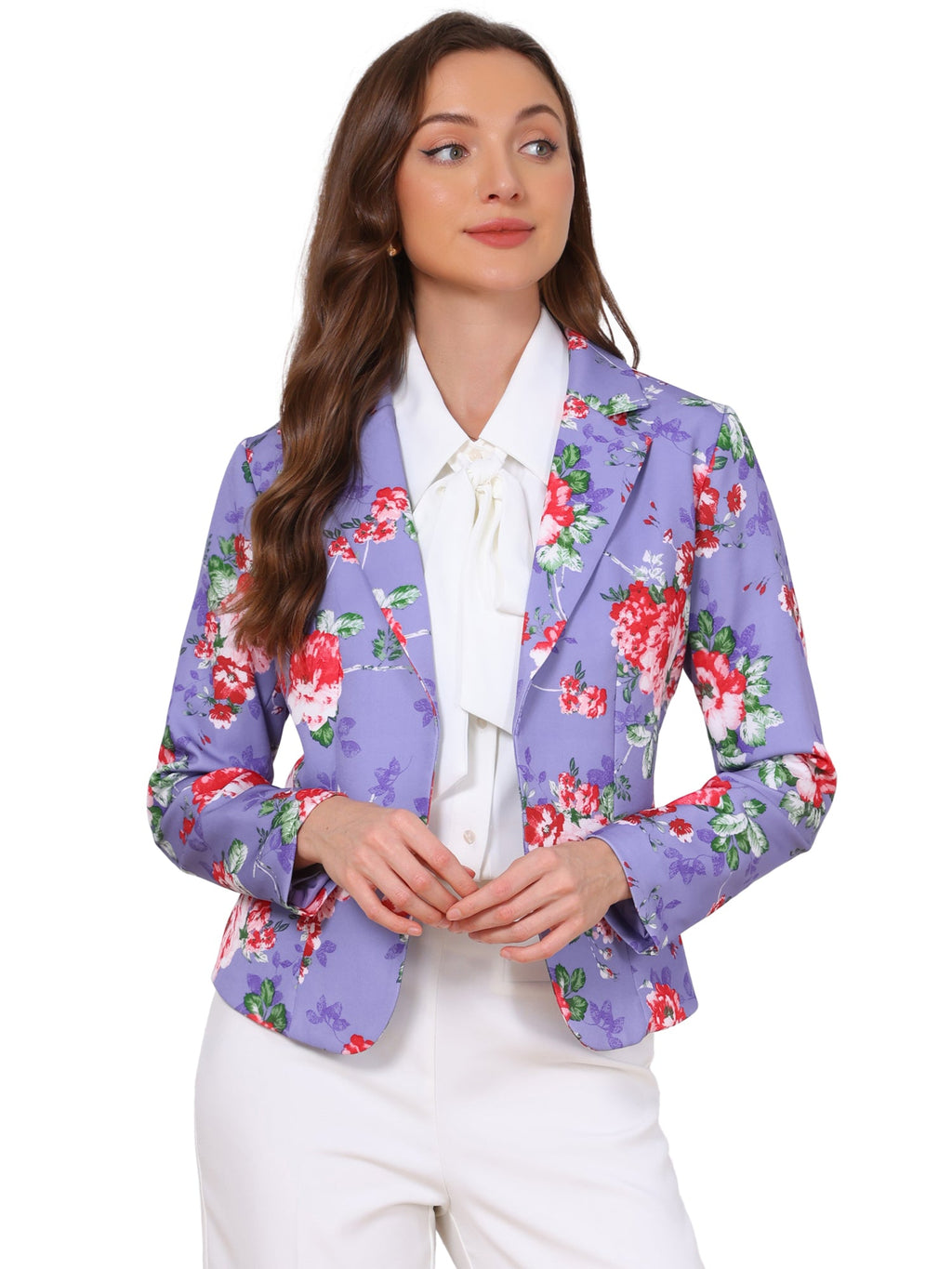 Notched Lapel Print Long-Sleeve Coat