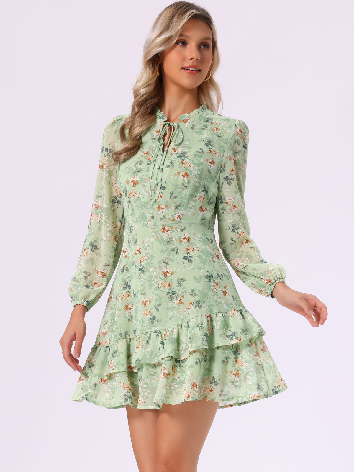 Floral Mini Long-Sleeve Dress