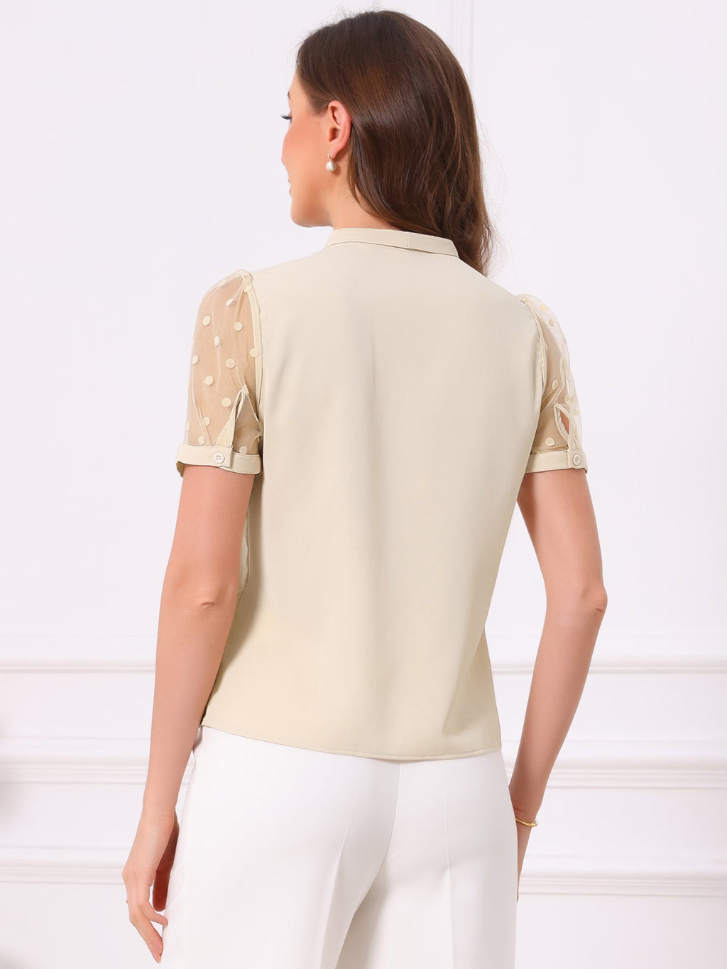 Mesh Sleeve Bow Tie Blouse