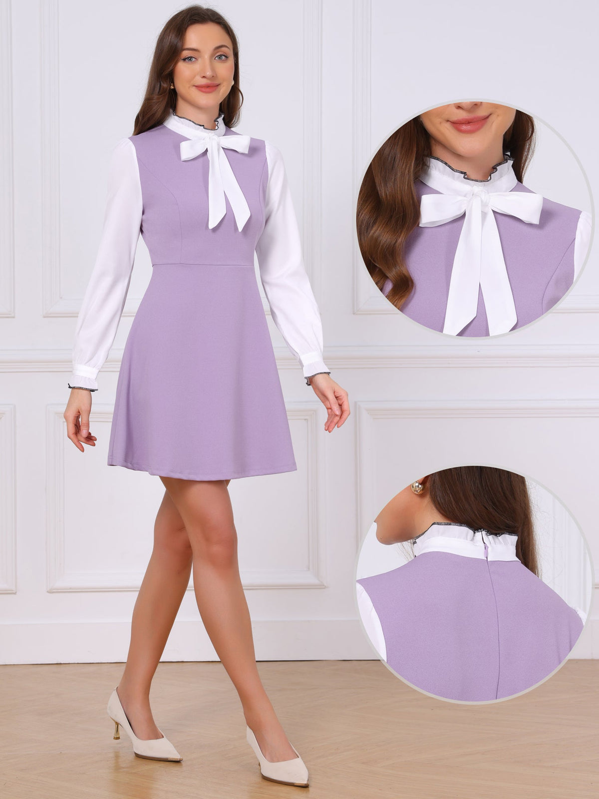 Ruffle Collar Bow Tie Dress