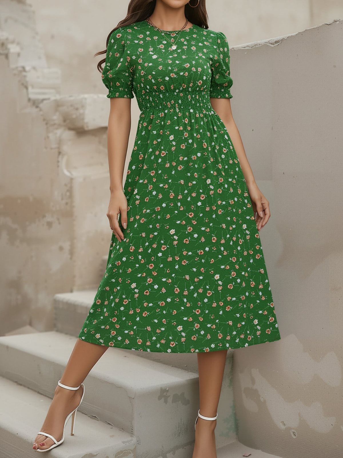 Empire Puff Floral Dress