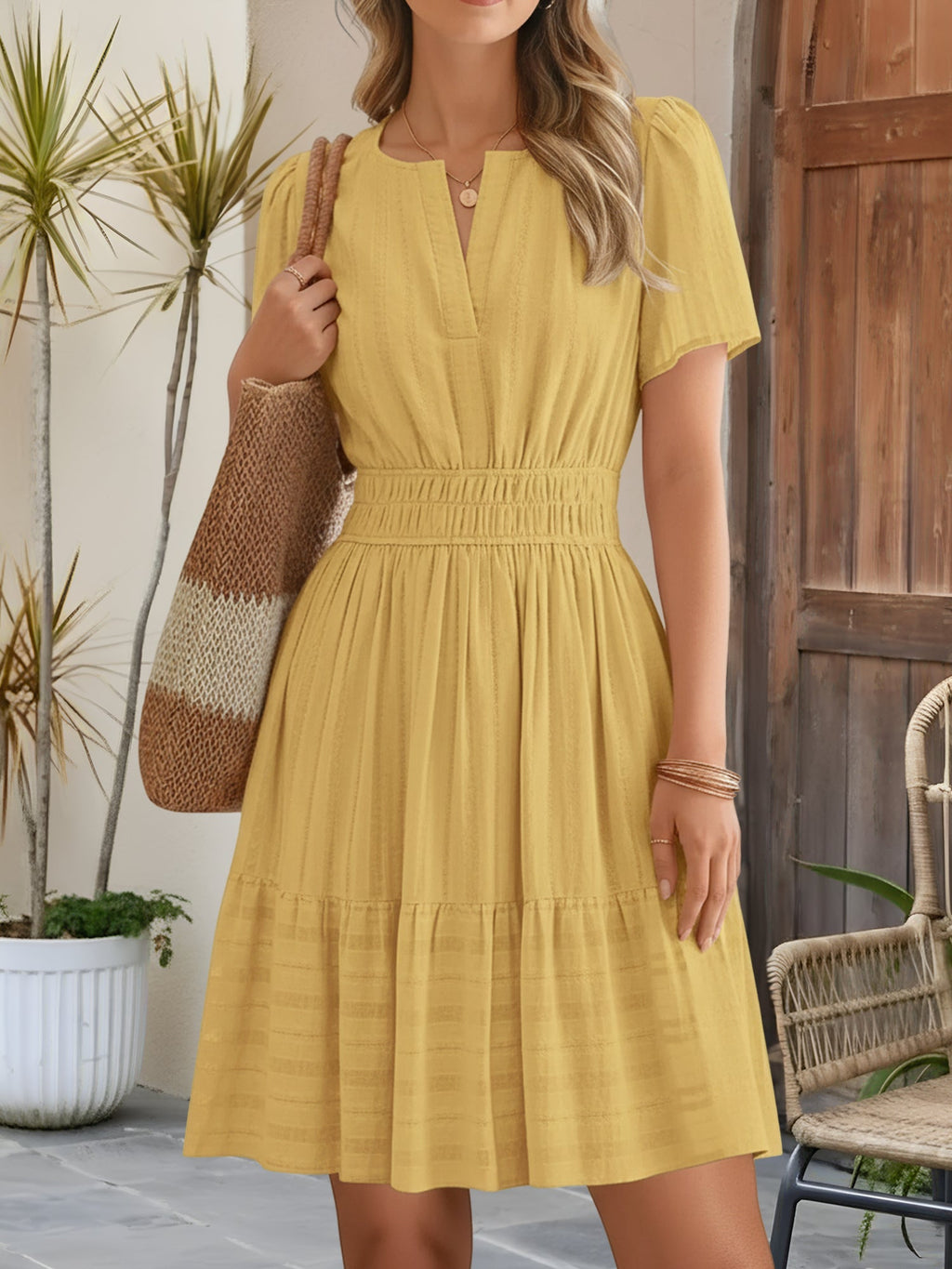 Cotton Vacation Puff Sleeve Dress