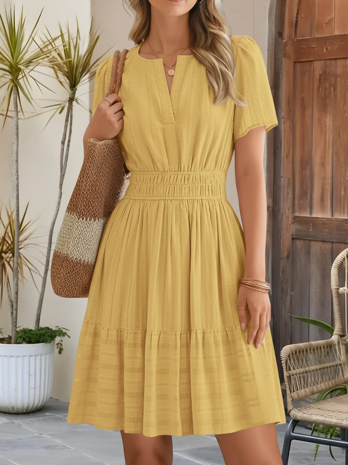 Cotton Vacation Puff Sleeve Dress