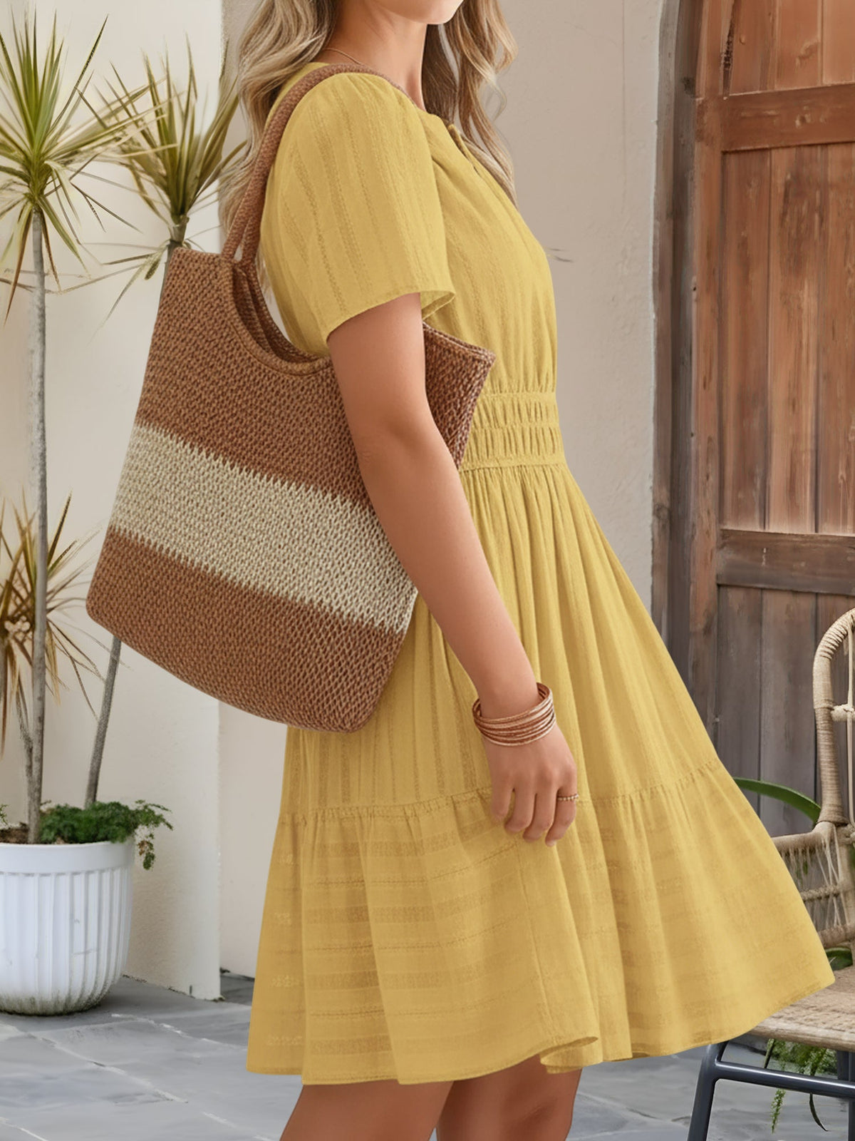 Cotton Vacation Puff Sleeve Dress