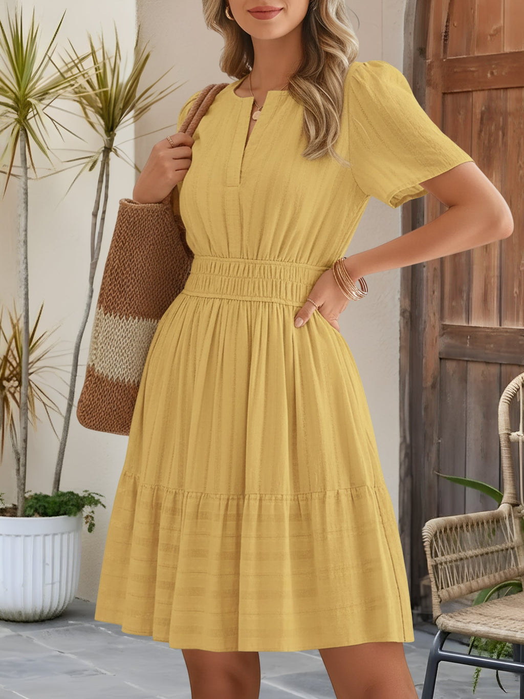 Cotton Vacation Puff Sleeve Dress