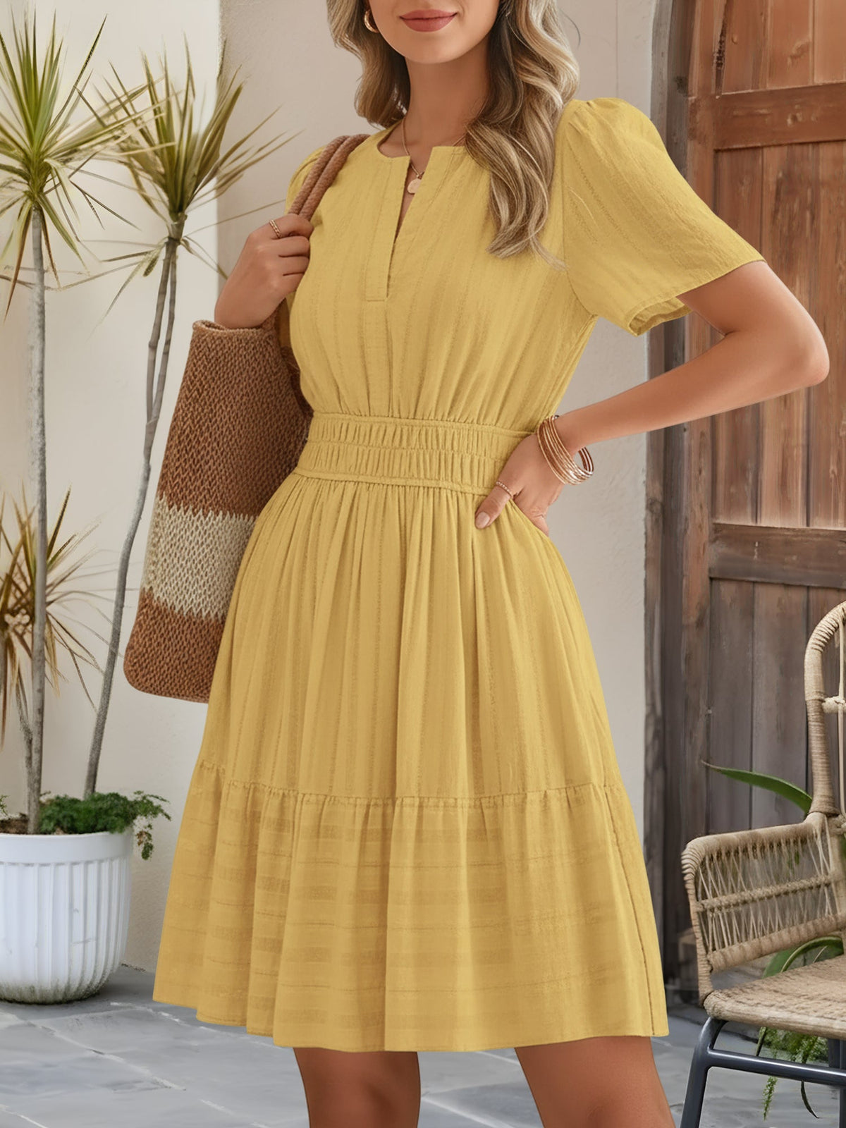 Cotton Vacation Puff Sleeve Dress