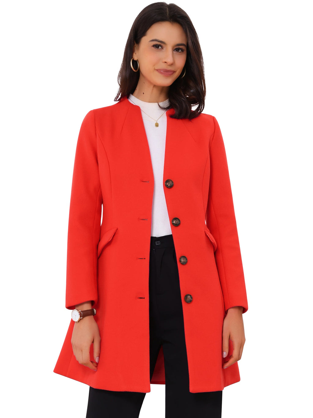 Slant Pocket Drape Single-Breasted Coat