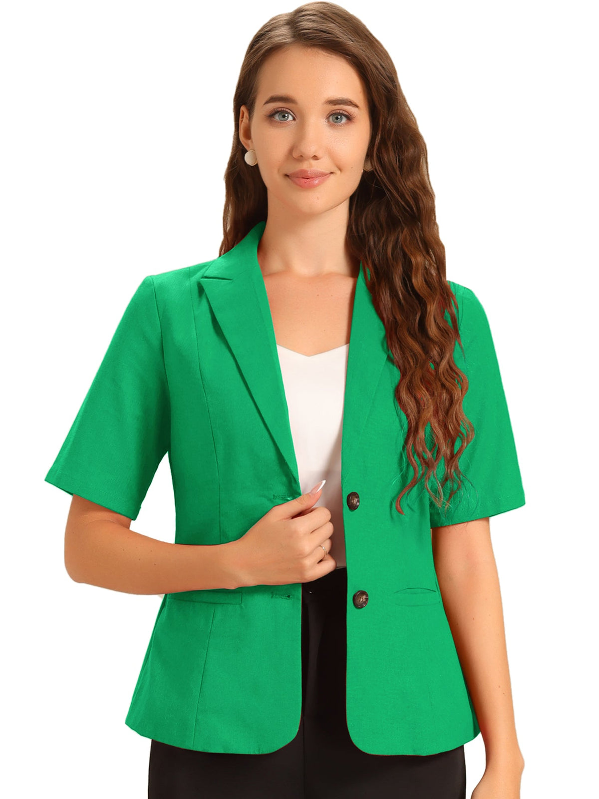 Cotton-Linen Short-Sleeve Solid Blazer