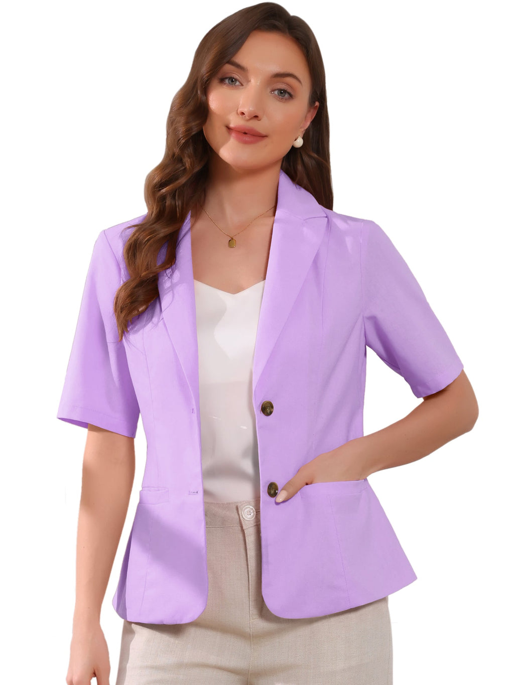 Cotton-Linen Short-Sleeve Solid Blazer