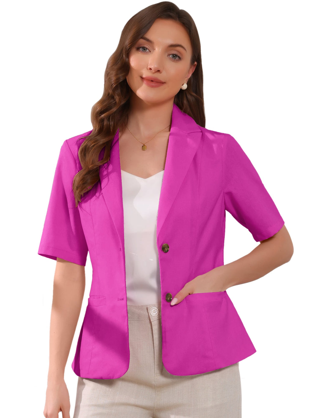 Cotton-Linen Short-Sleeve Solid Blazer