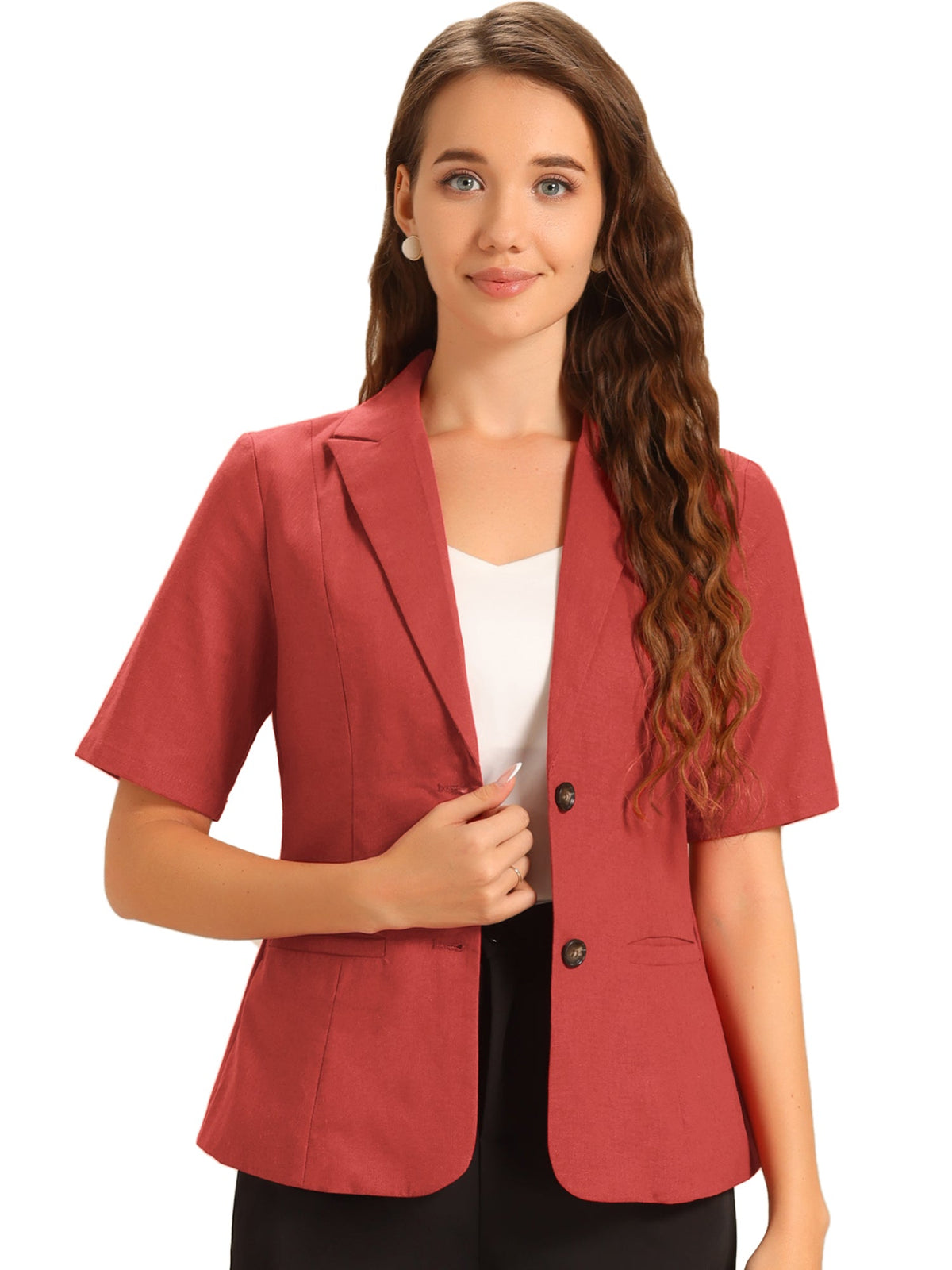 Cotton-Linen Short-Sleeve Solid Blazer