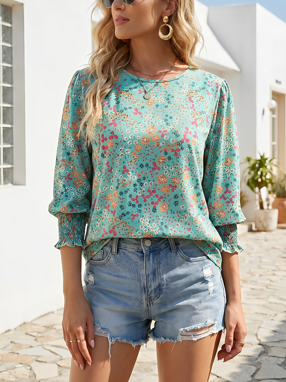 Stretch-Print Spring-Summer Top